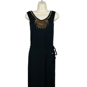 NEW! George Studded Jersey Dress Maxi Black Copper Tank Halter Sleeveless - 10